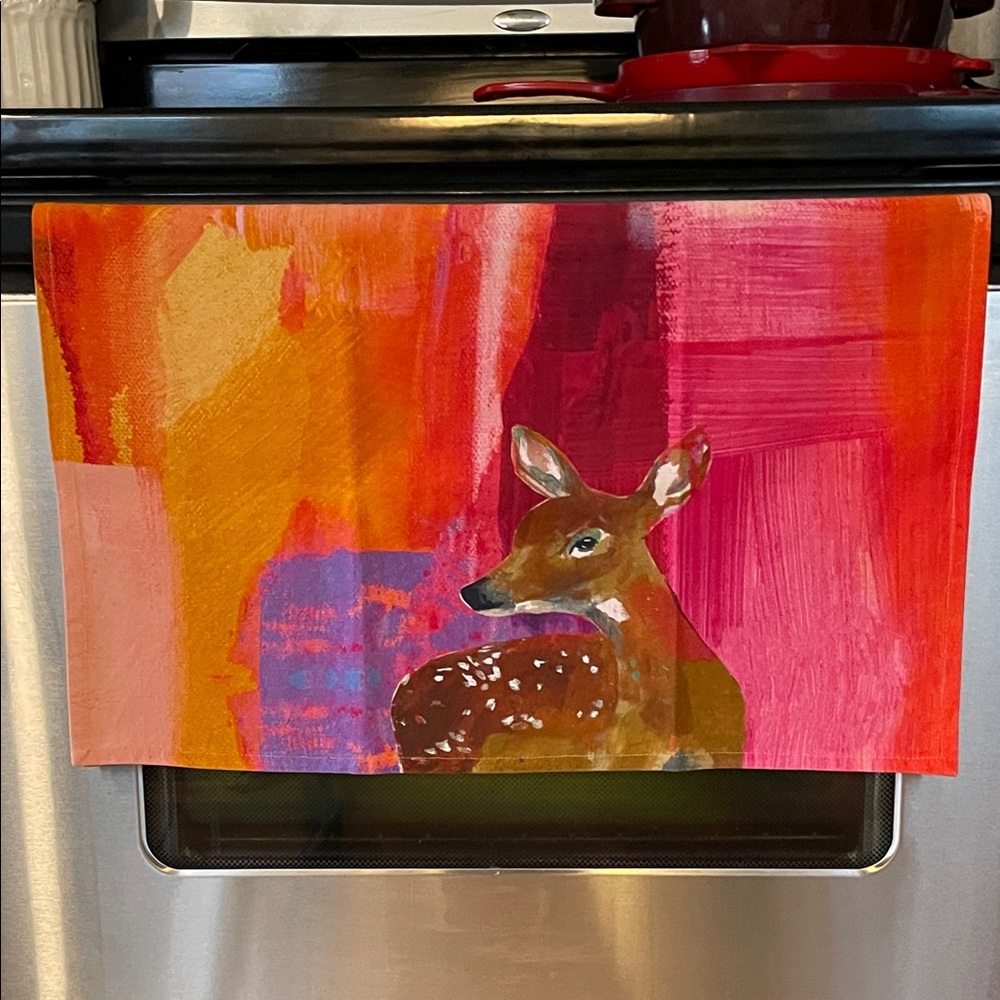 Anthropologie Vibrant Multicolor Deer Kitchen Towel